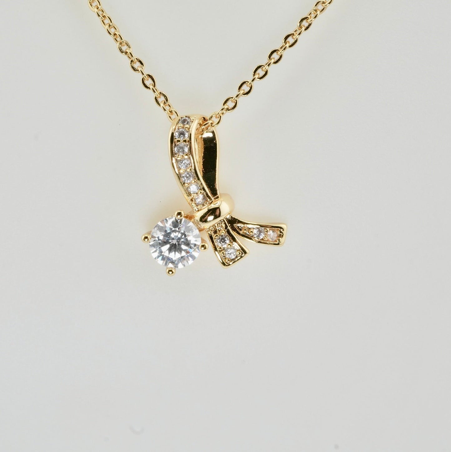 Crystal Bow Charm Necklace