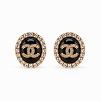 Luxe Gold Oval Black & Crystal Stud Earrings
