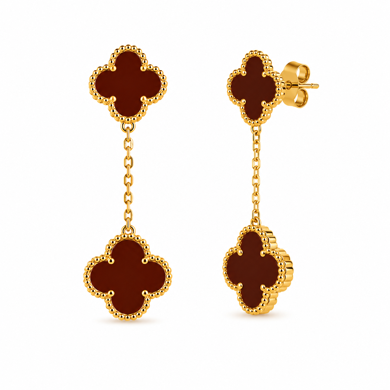 Burgundy Clover Drop Earrings