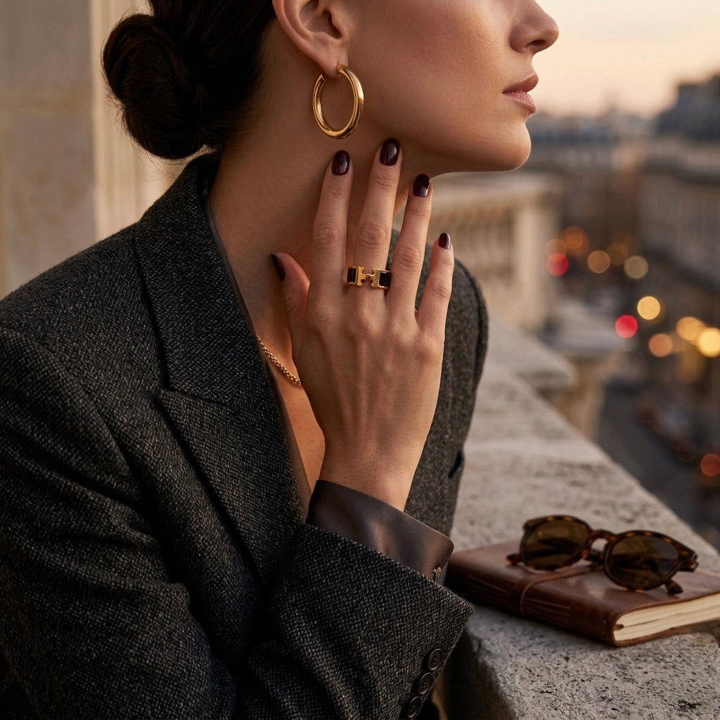 Black & Gold H Ring