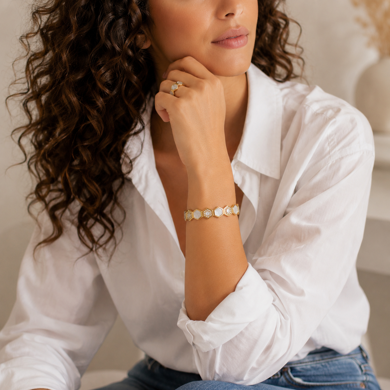 Hexa Pearl Crystal Bracelet