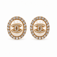 Luxe Gold Oval Pearl & Zircon Stud Earrings