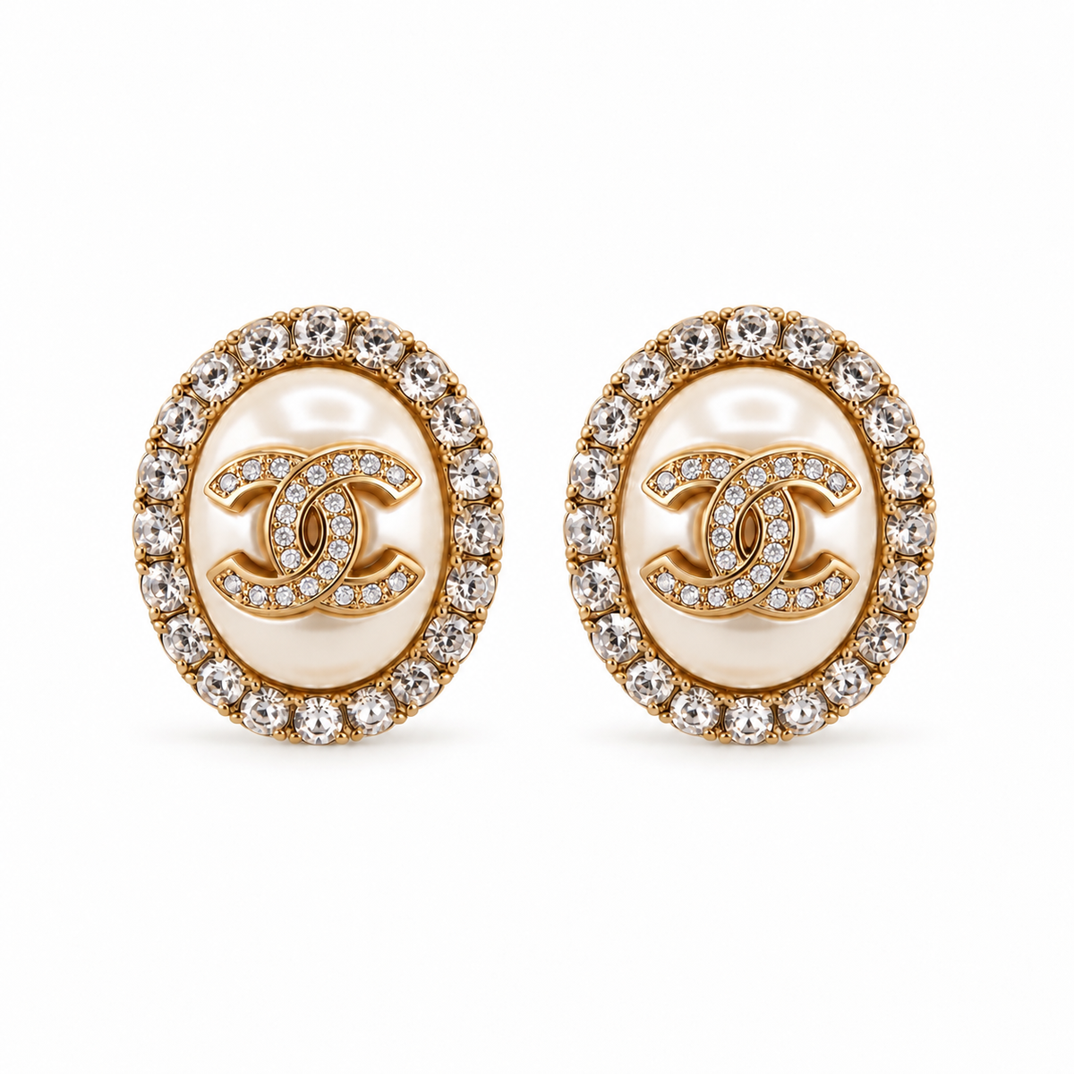 Luxe Gold Oval Pearl & Zircon Stud Earrings