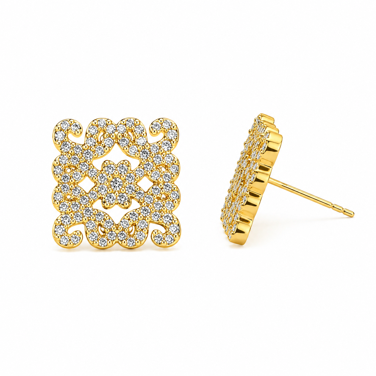 Royal Filigree Square Zircon Stud Earrings