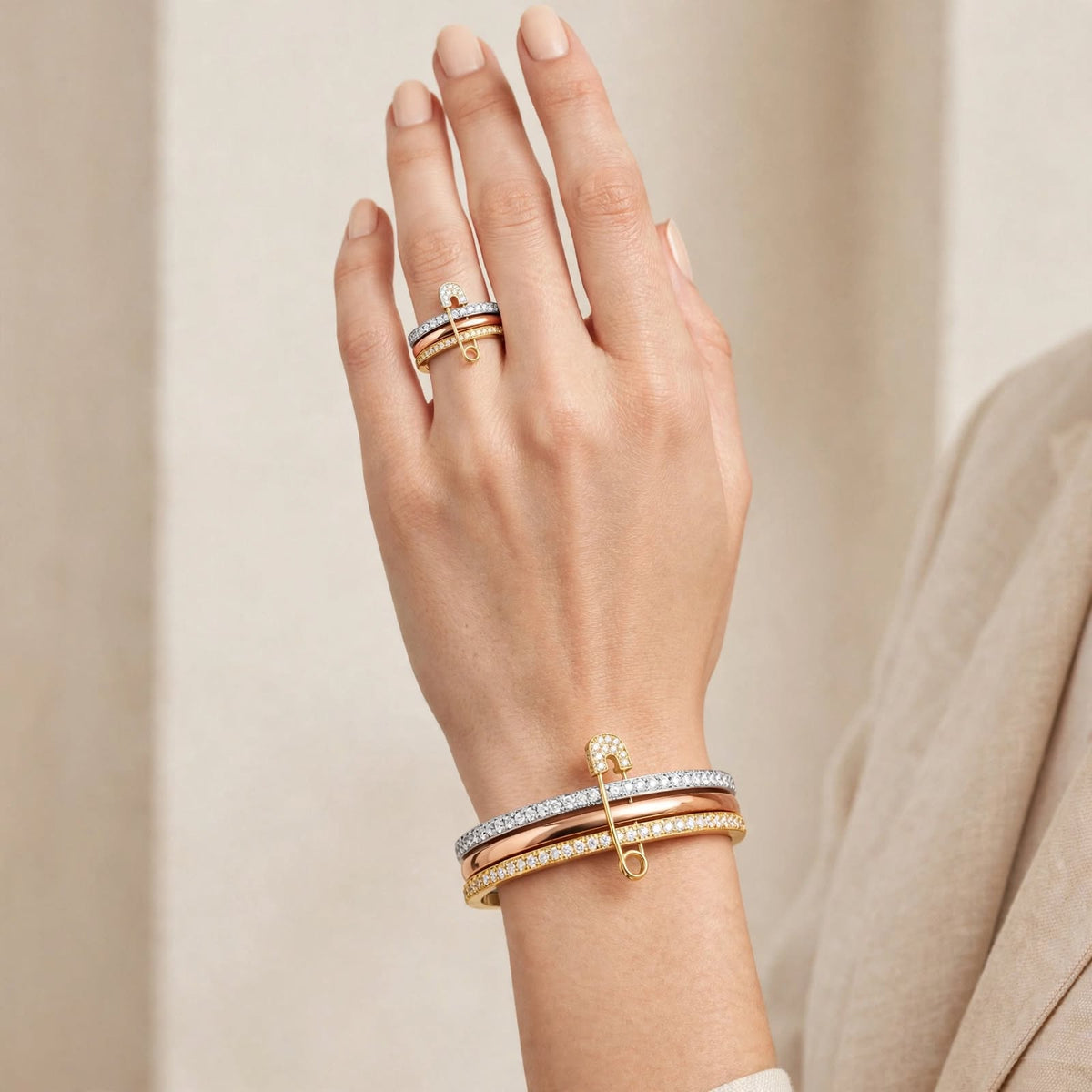 Luxe Tri-Tone Safety Pin Ring