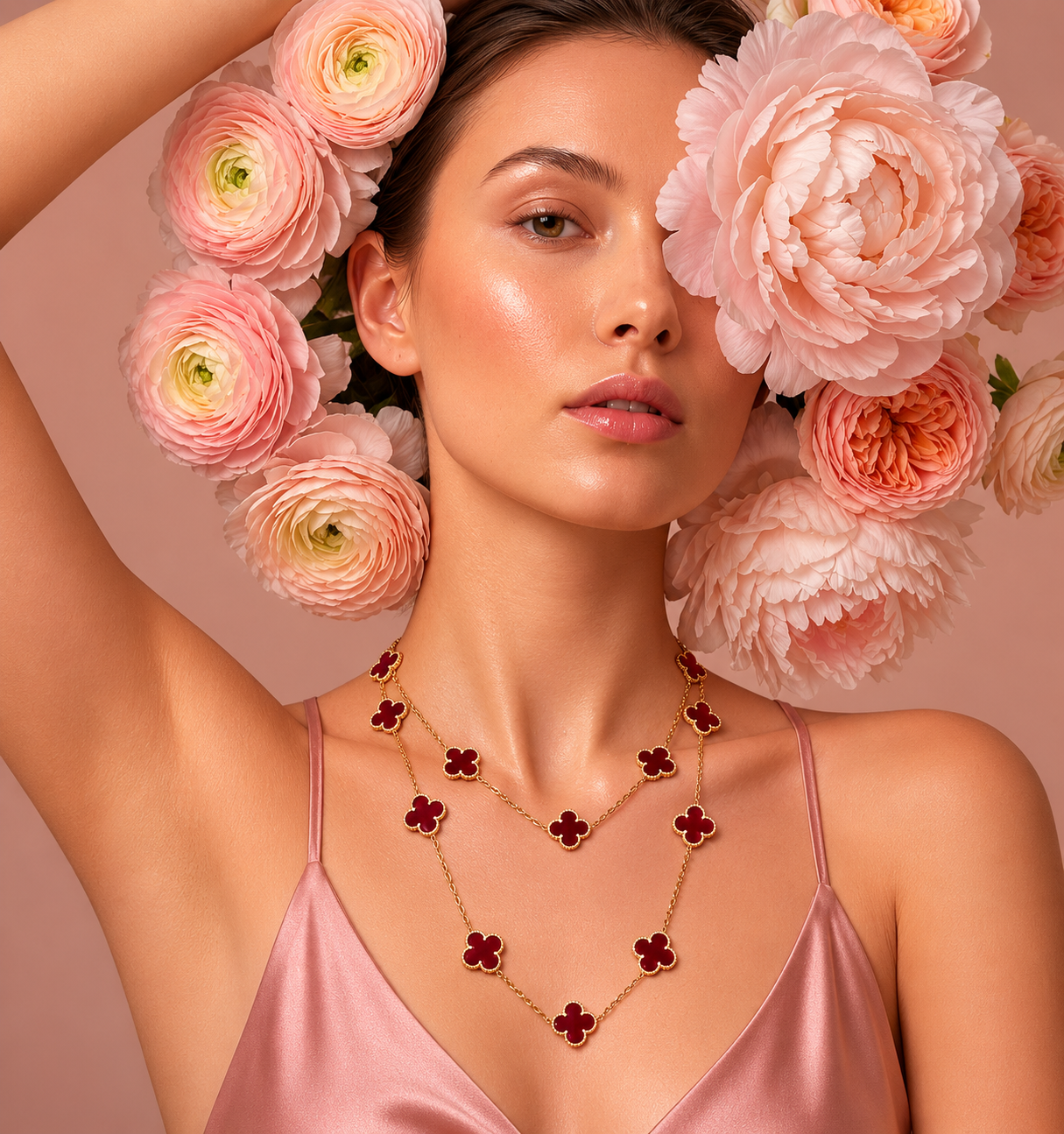Maroon Clover Layered Necklace