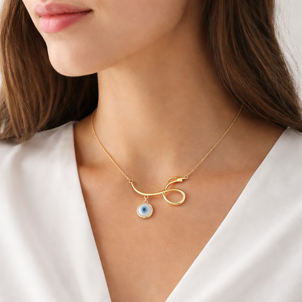 Evil Eye Arabic Initial Necklace