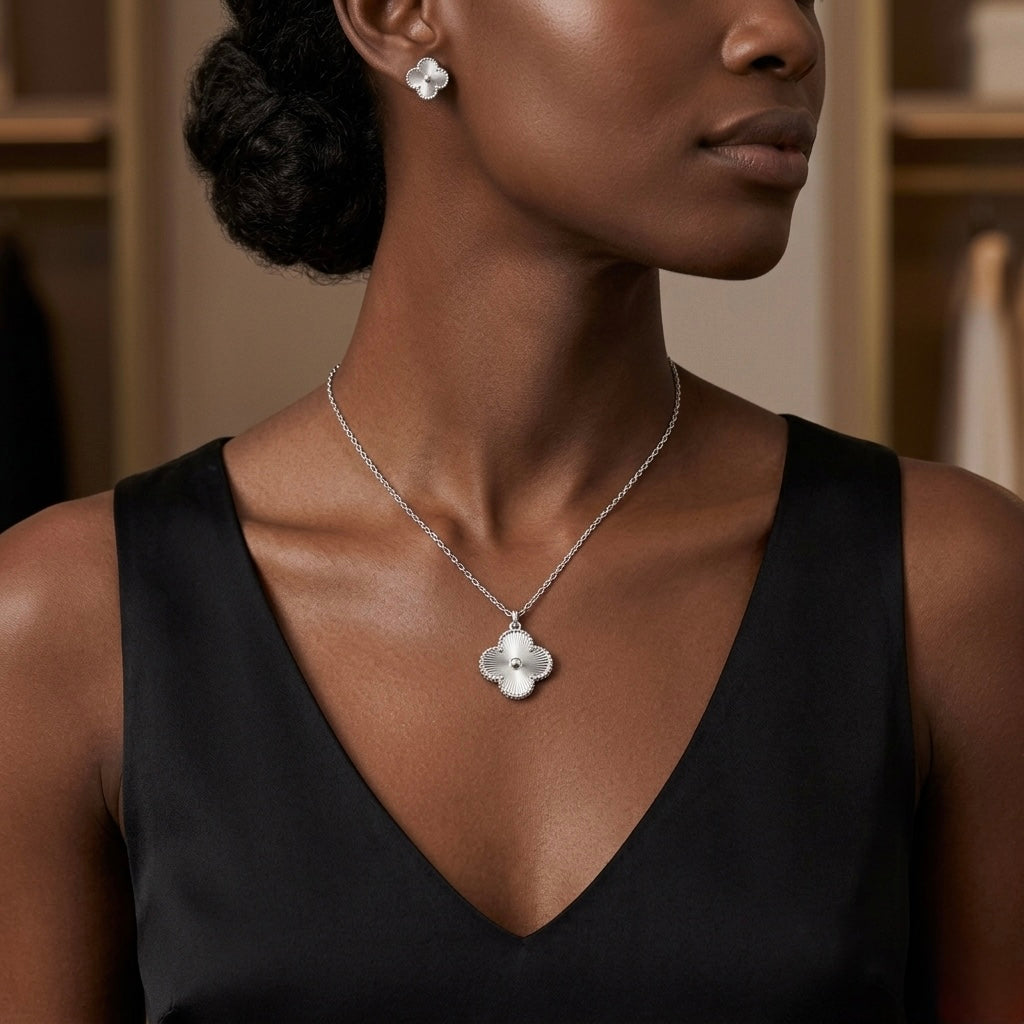 Elegant Silver Clover Pendant Necklace