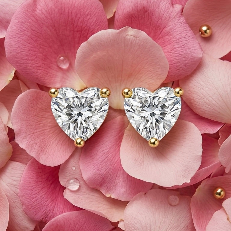 Heart Cut Crystal Stud Earrings – 14K Gold Plated
