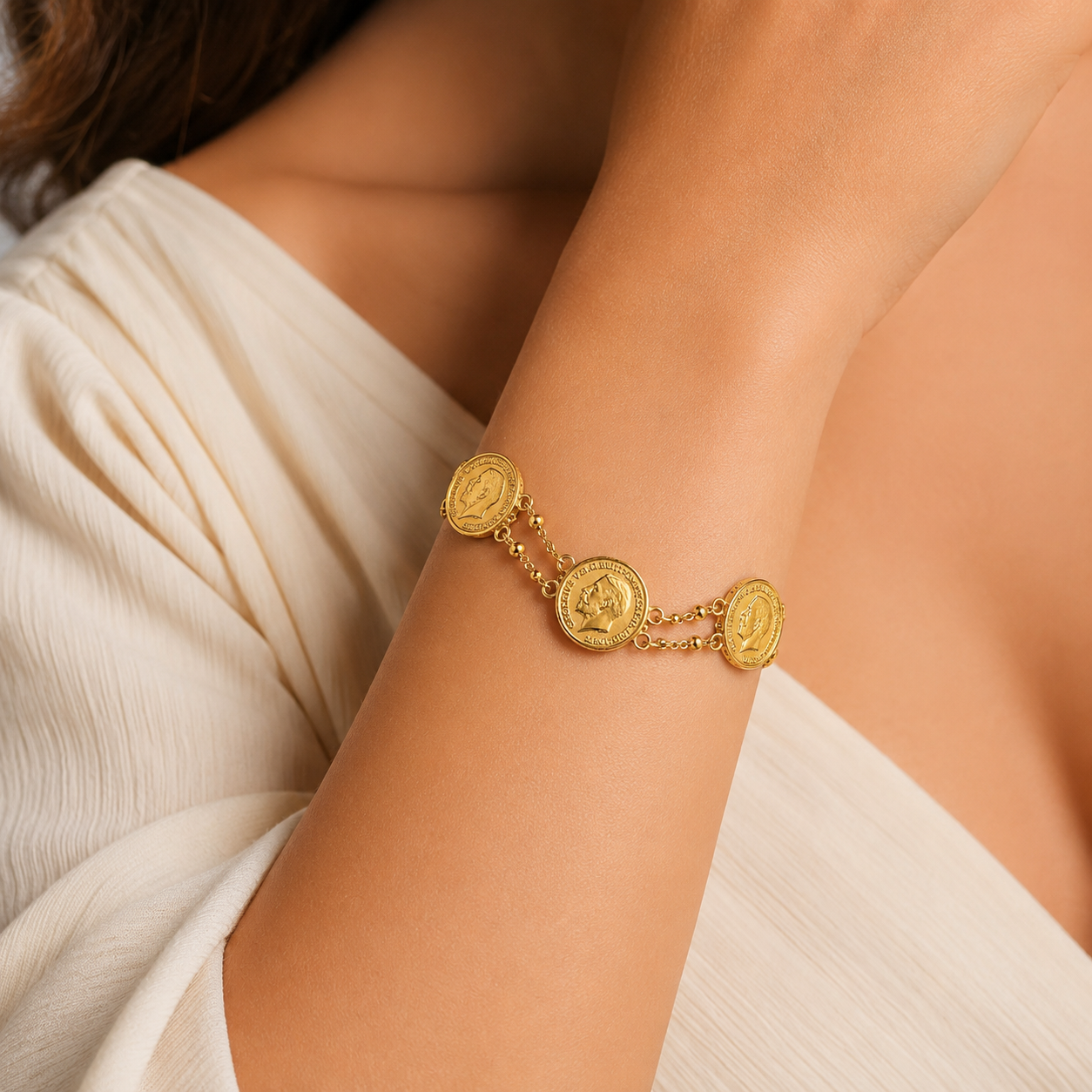 Double Chain Coin Bracelet
