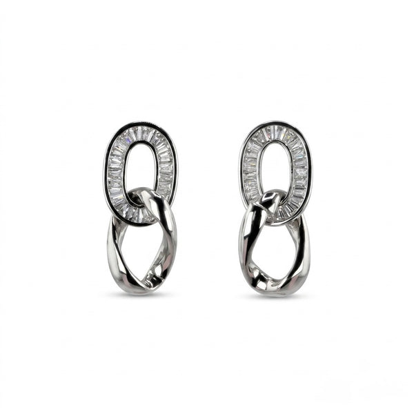 Silver Crystal Link Earrings