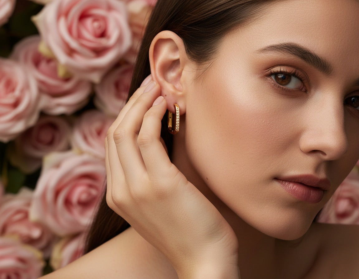 Pavé Rectangular Huggie Earrings