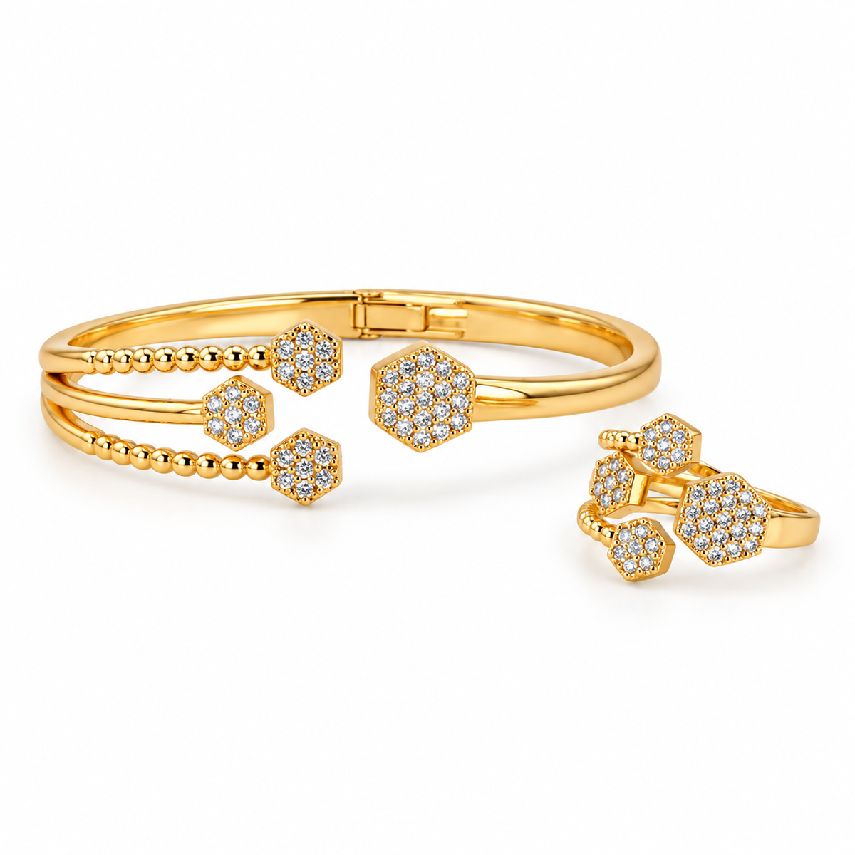 Elara Hexagon Bracelet & Ring Set