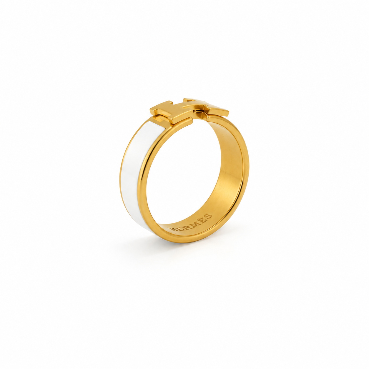 White & Gold H Ring
