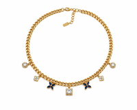 Blue Crystal Charm Gold Necklace
