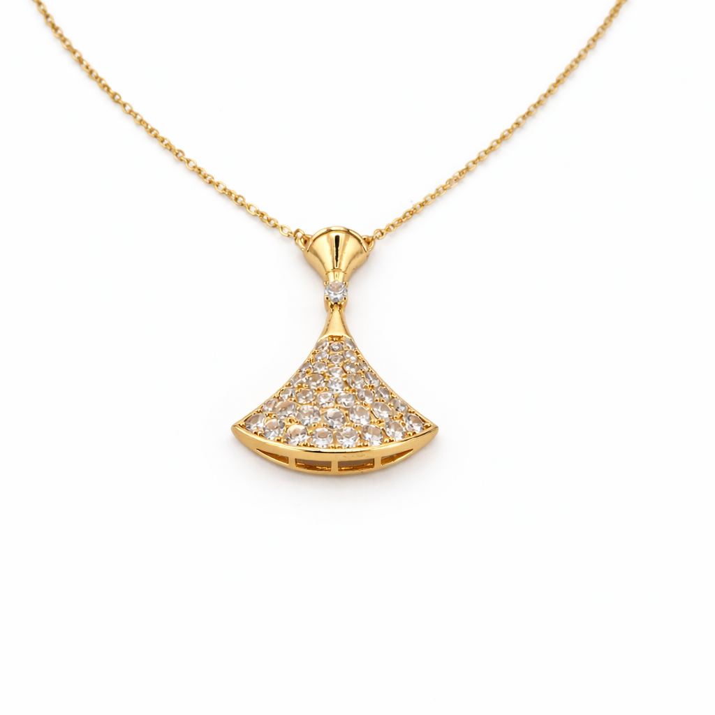 Elegant Fan Pendant Necklace with Crystals