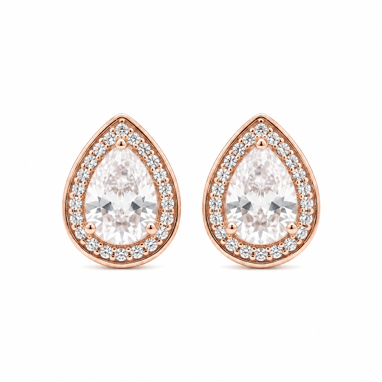 Pear Halo Crystal Stud Earrings