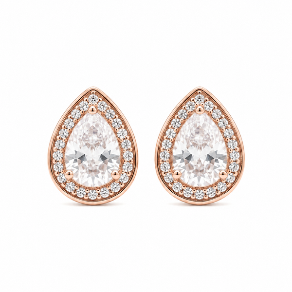 Pear Halo Crystal Stud Earrings
