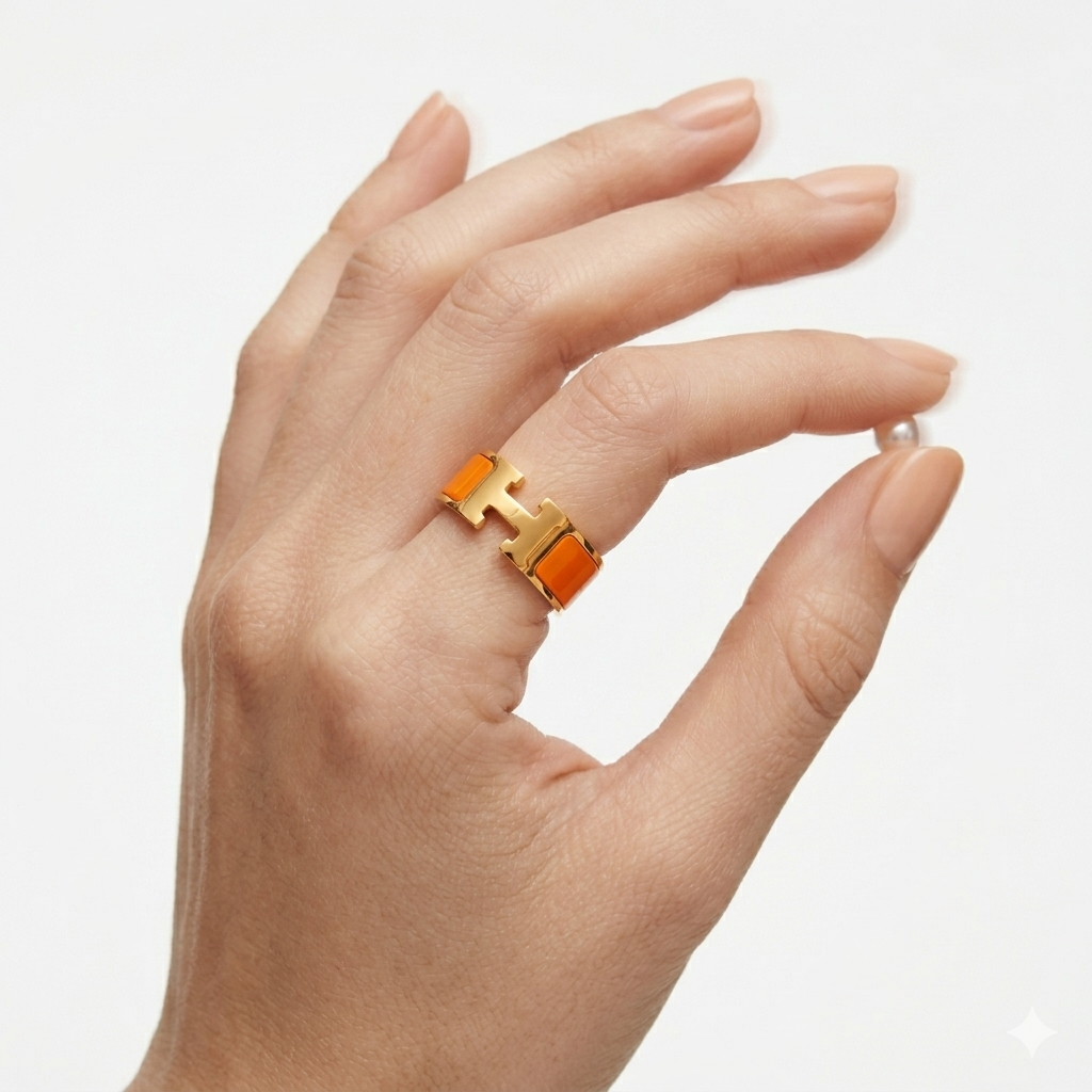 Orange & Gold H Ring