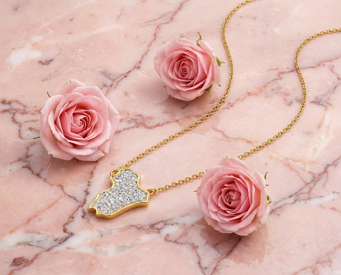 Syria Map Crystal Gold Necklace