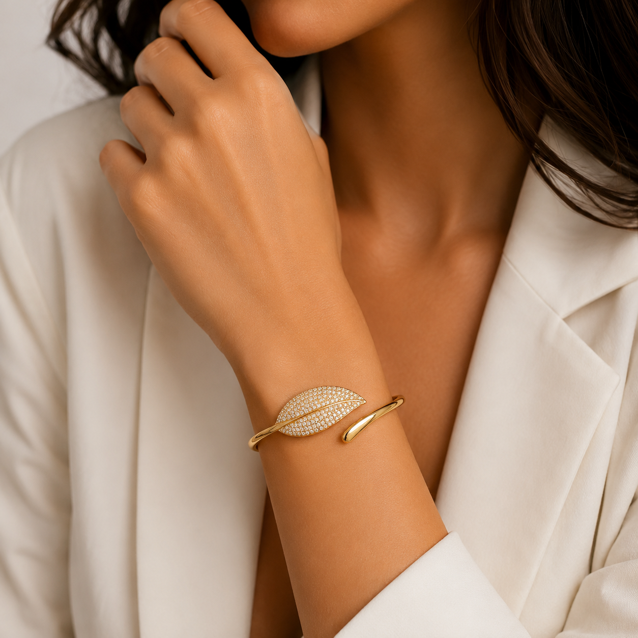 Crystal Leaf Cuff Bracelet