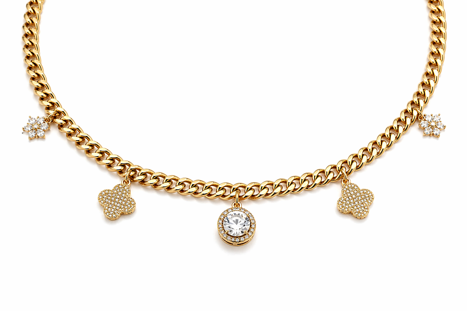 Minimal Crystal Charm Gold Necklace