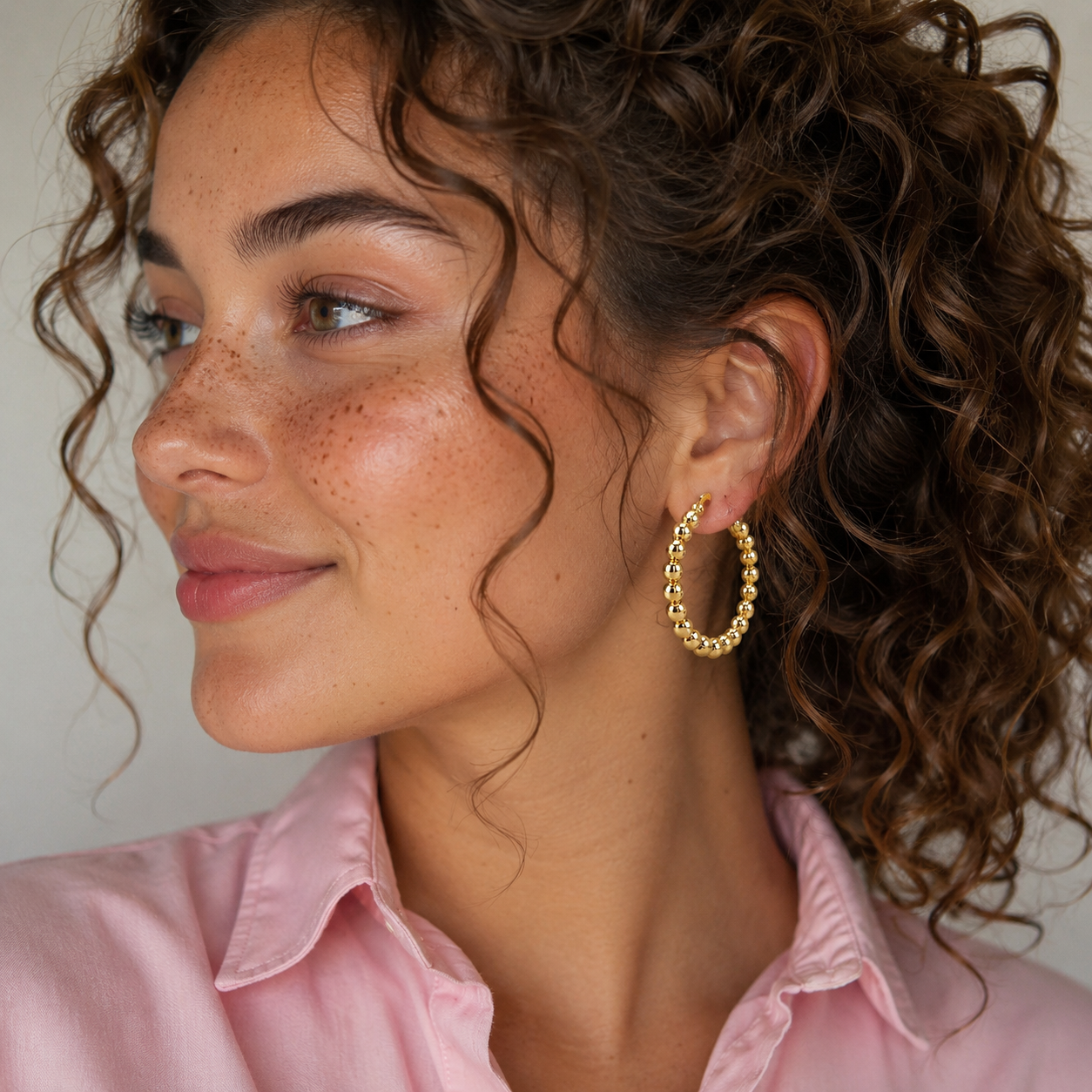 Golden Beaded Hoop Earrings