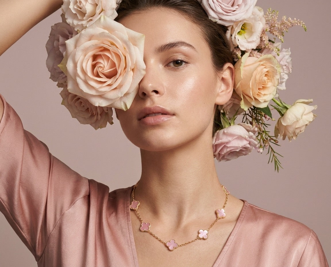 Pink Clover Gold Necklace