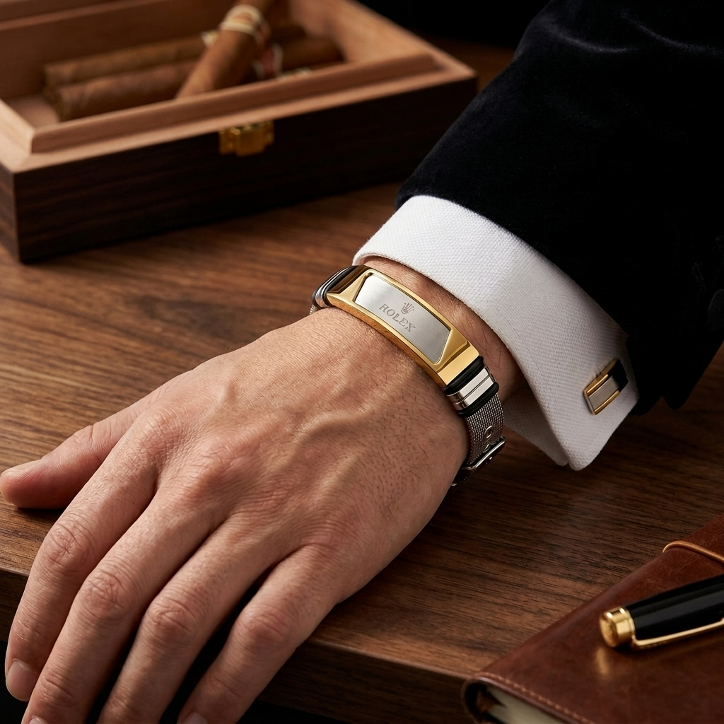 Men’s Two-Tone Mesh ID Bracelet