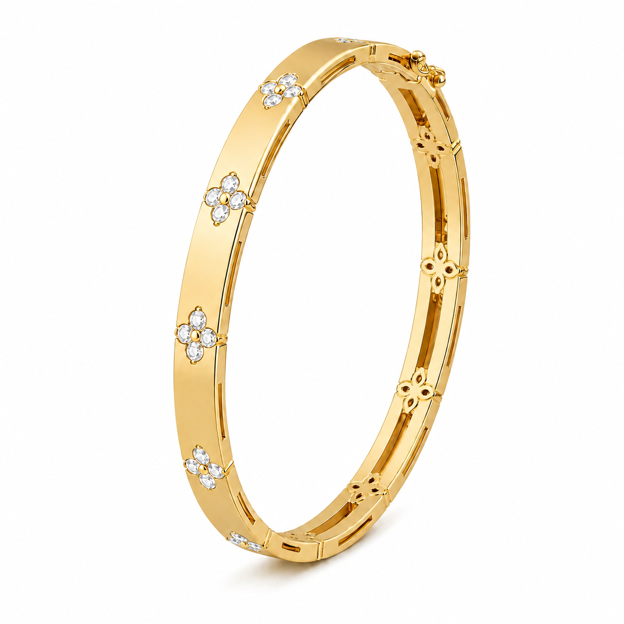 Crystal Clover Gold Bangle