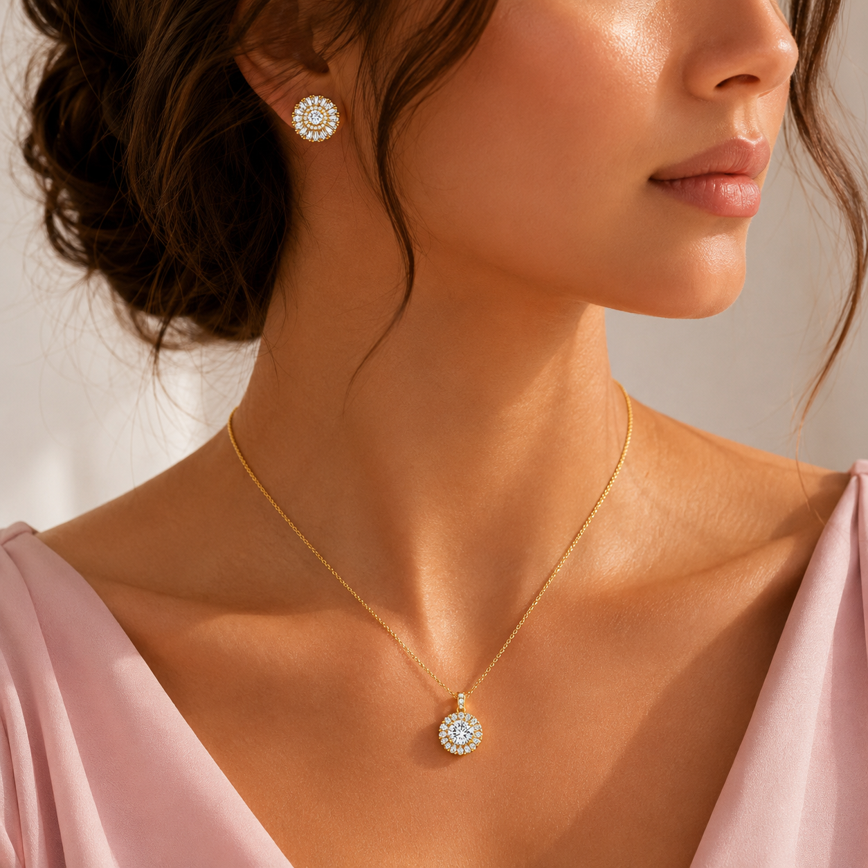 Halo Crystal Necklace & Earrings Set