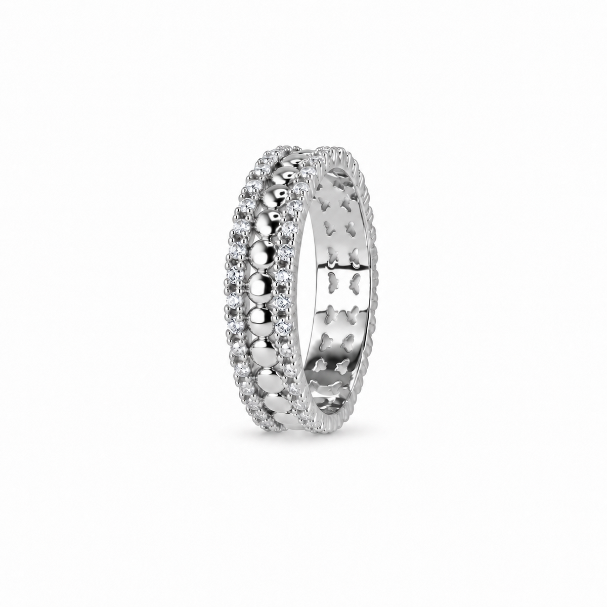 Silver Beaded Zircon Ring