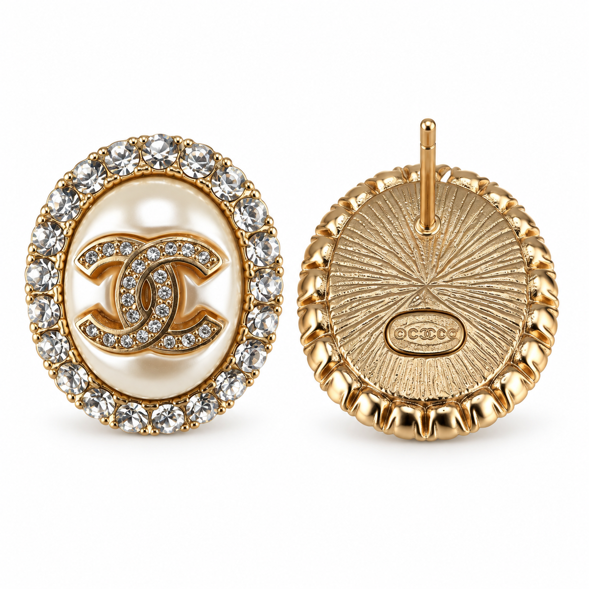 Luxe Gold Oval Pearl & Zircon Stud Earrings