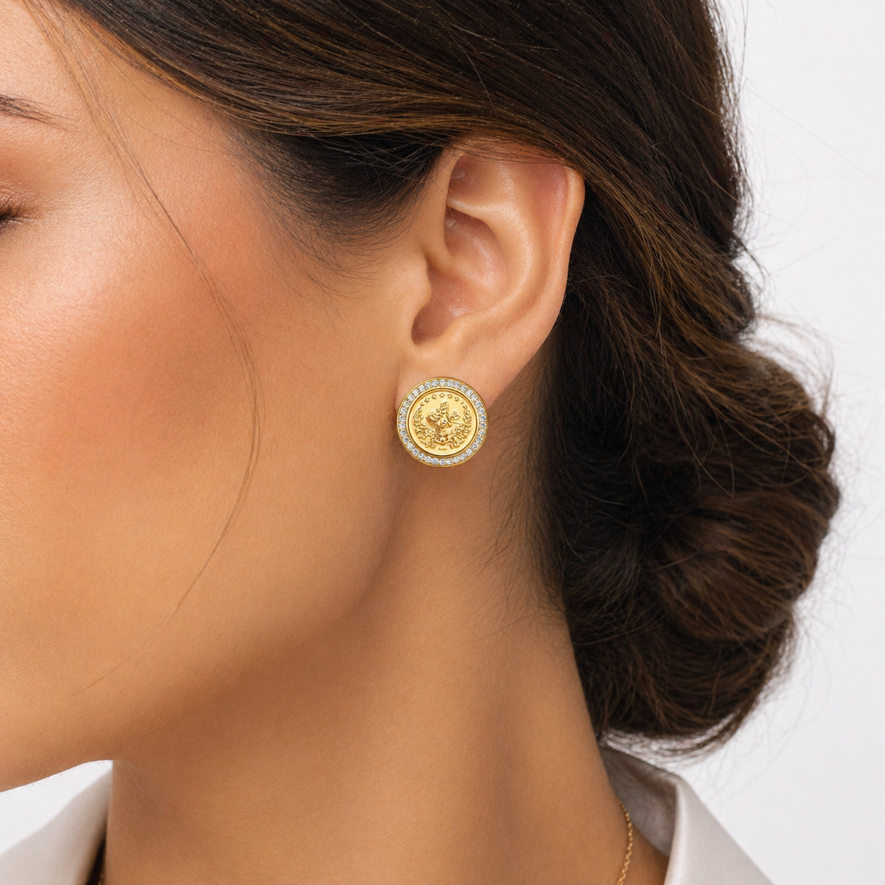 Royal Coin Zircon Stud Earrings