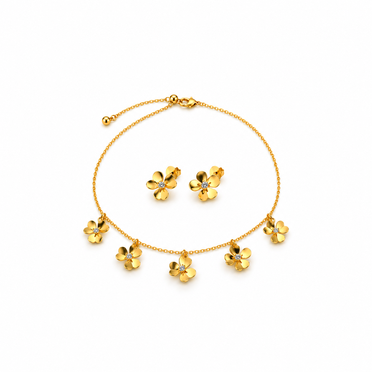 Golden Blossom Crystal Choker & Earrings Set
