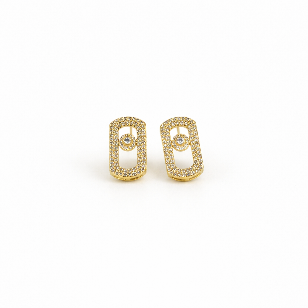 Crystal Rectangular Link Stud Earrings