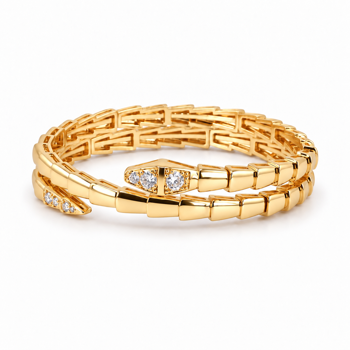 Gold Serpent Double Wrap Zircon Bracelet