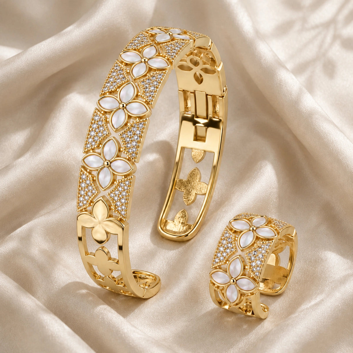 Camellia Pearl Bloom Bracelet & Ring Set