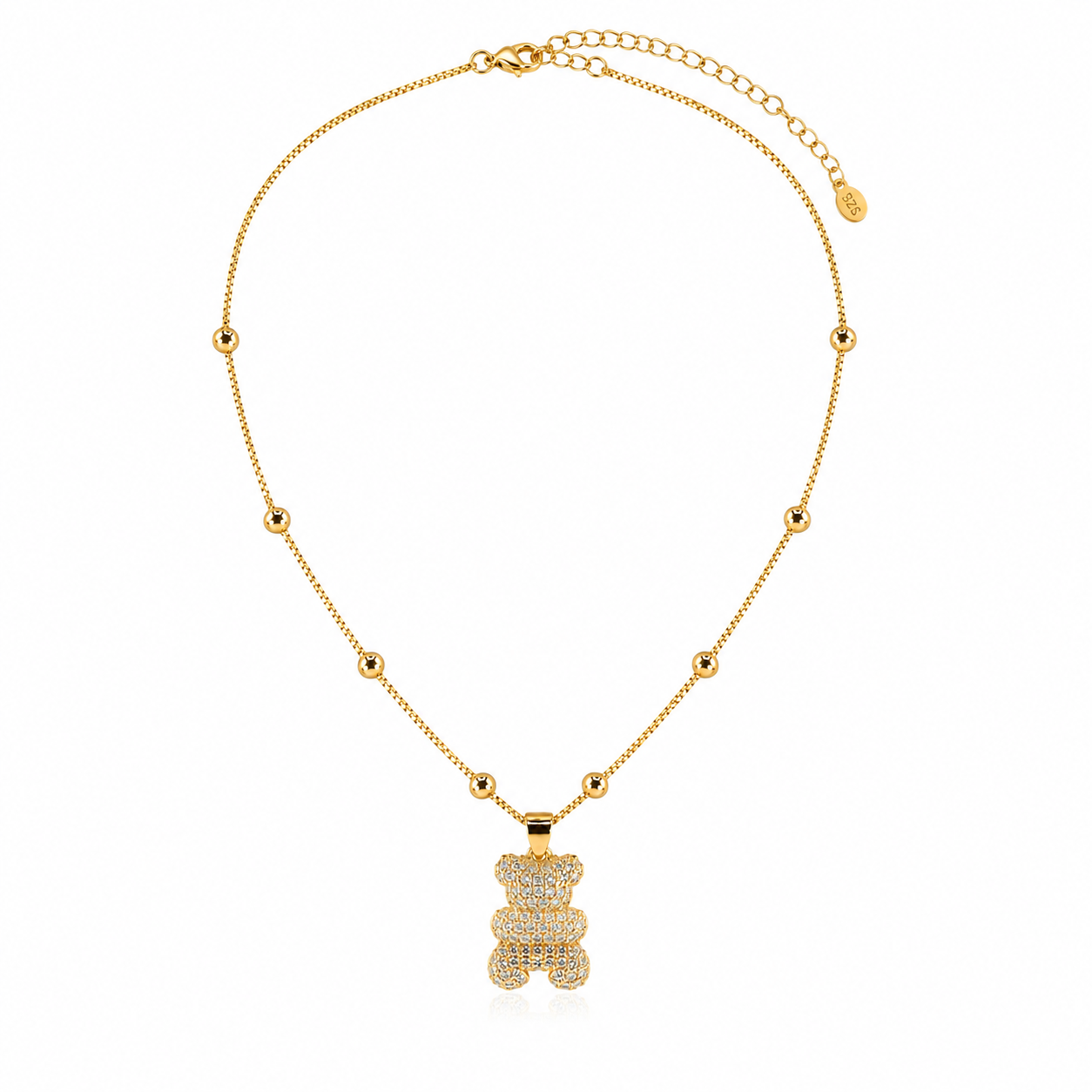 Golden Teddy Bear Pendant Necklace