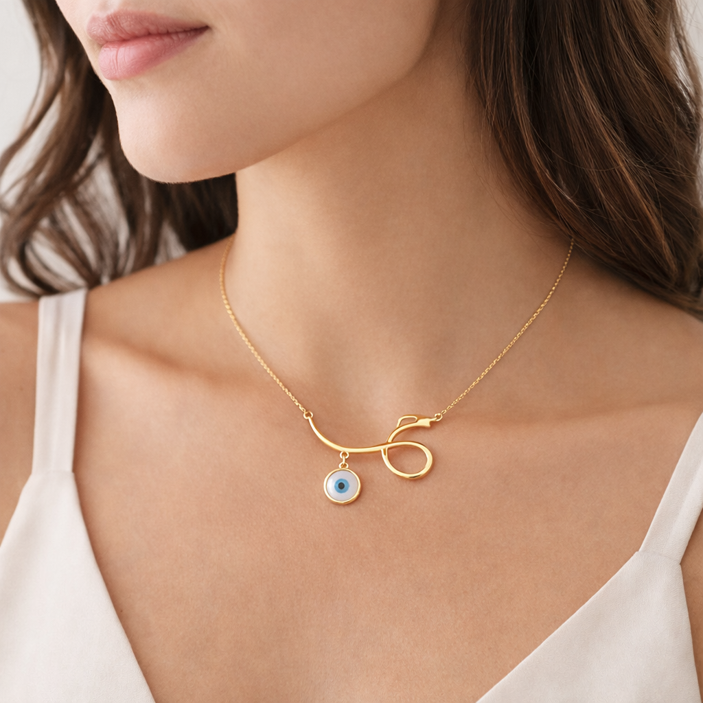 Evil Eye Arabic Initial Necklace
