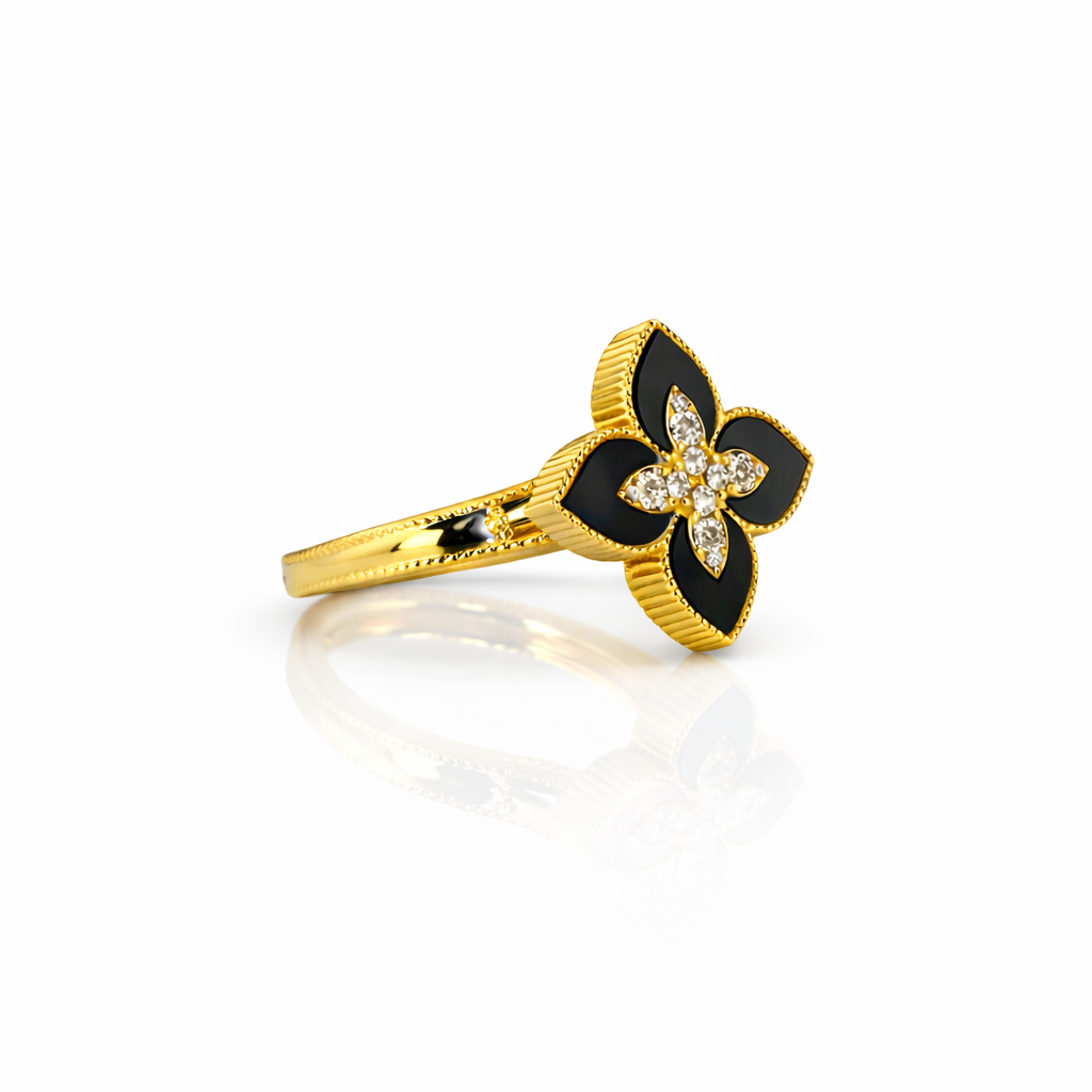 Noir Bloom Crystal Gold Ring