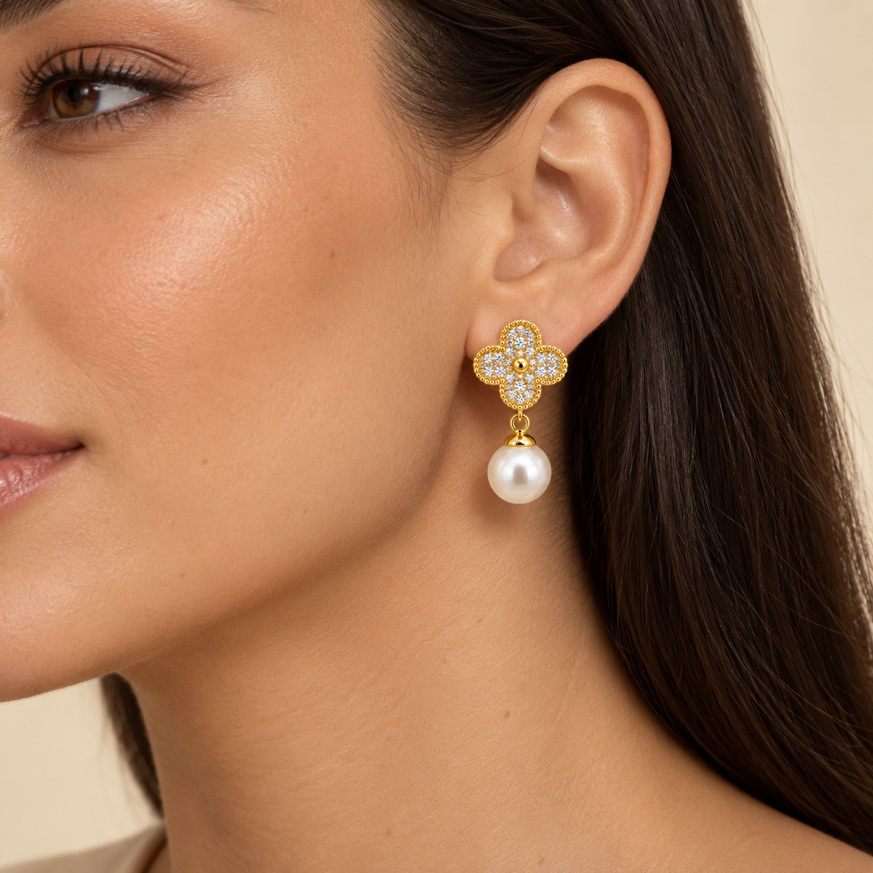 Aurelia Crystal Pearl Drop Earrings