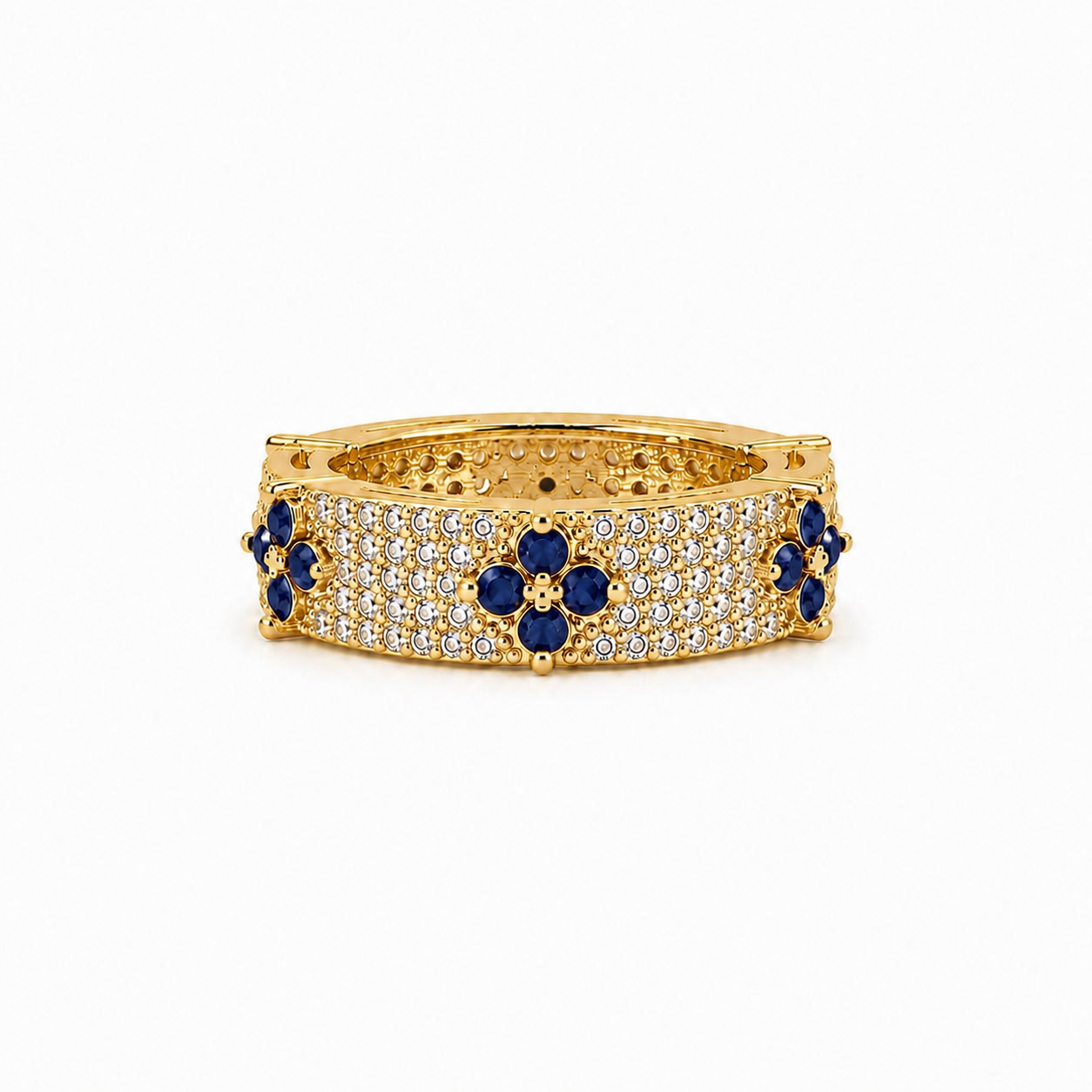 Navy Fleur Pavé Ring