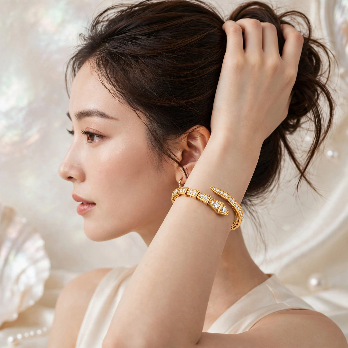 Gold Serpent Pavé Cuff Bracelet