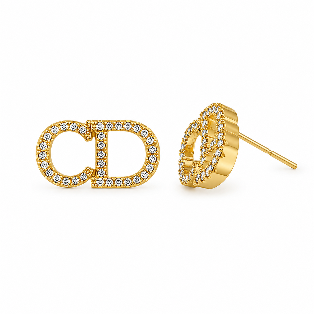 Pave CD Initials Stud Earrings