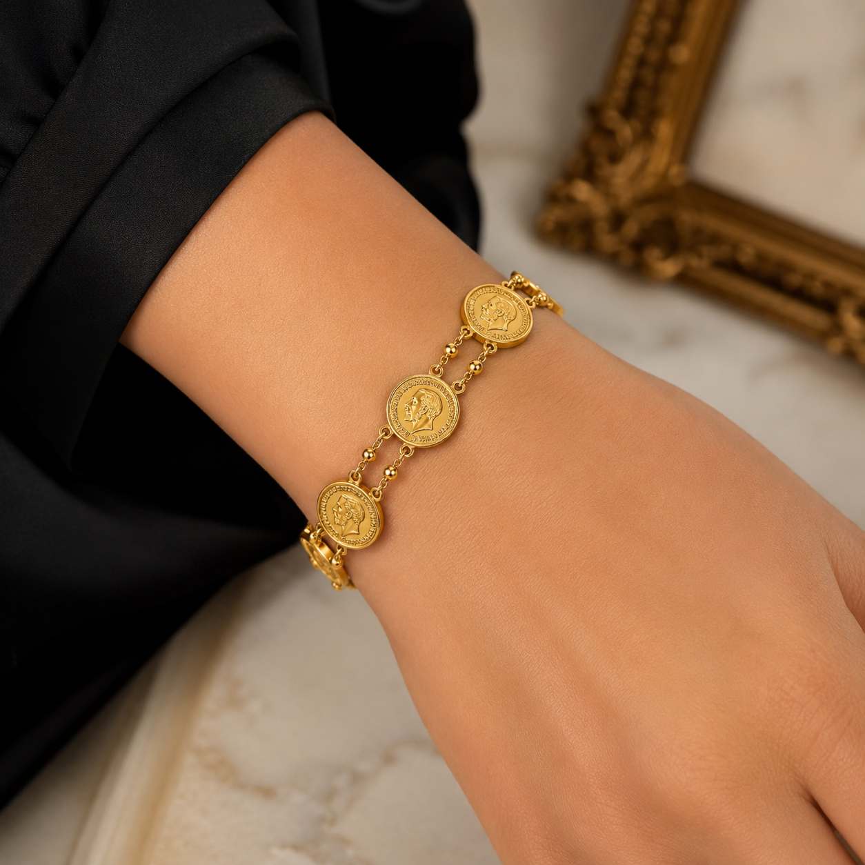 Double Chain Coin Bracelet