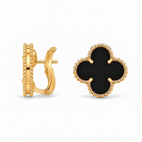 Luxe Clover Signature Earrings – Black Pearl