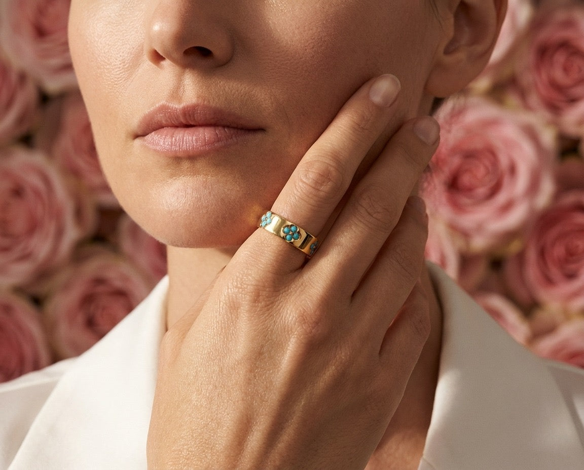 Turquoise Blossom Gold Ring