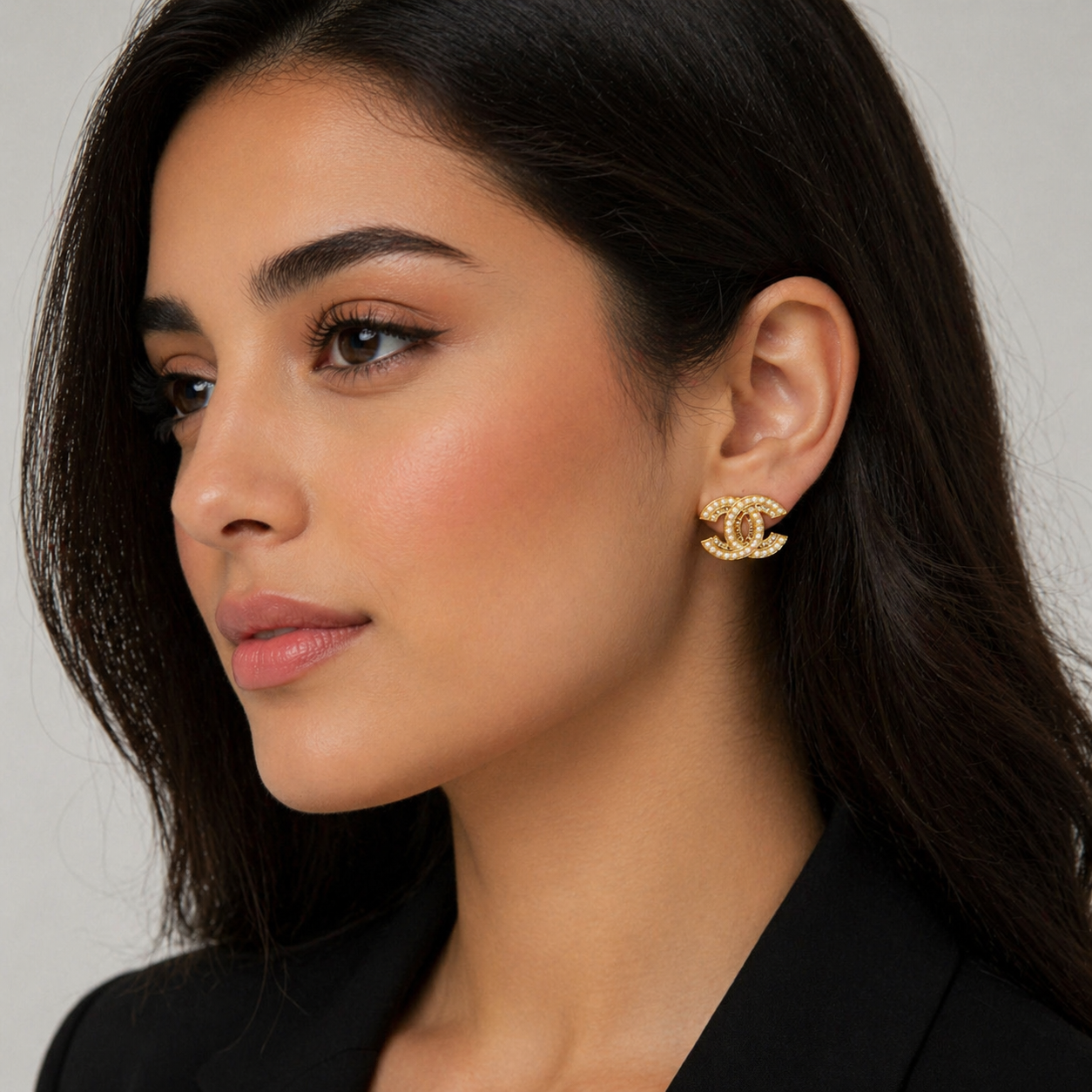Double CC Zircon Stud Earrings