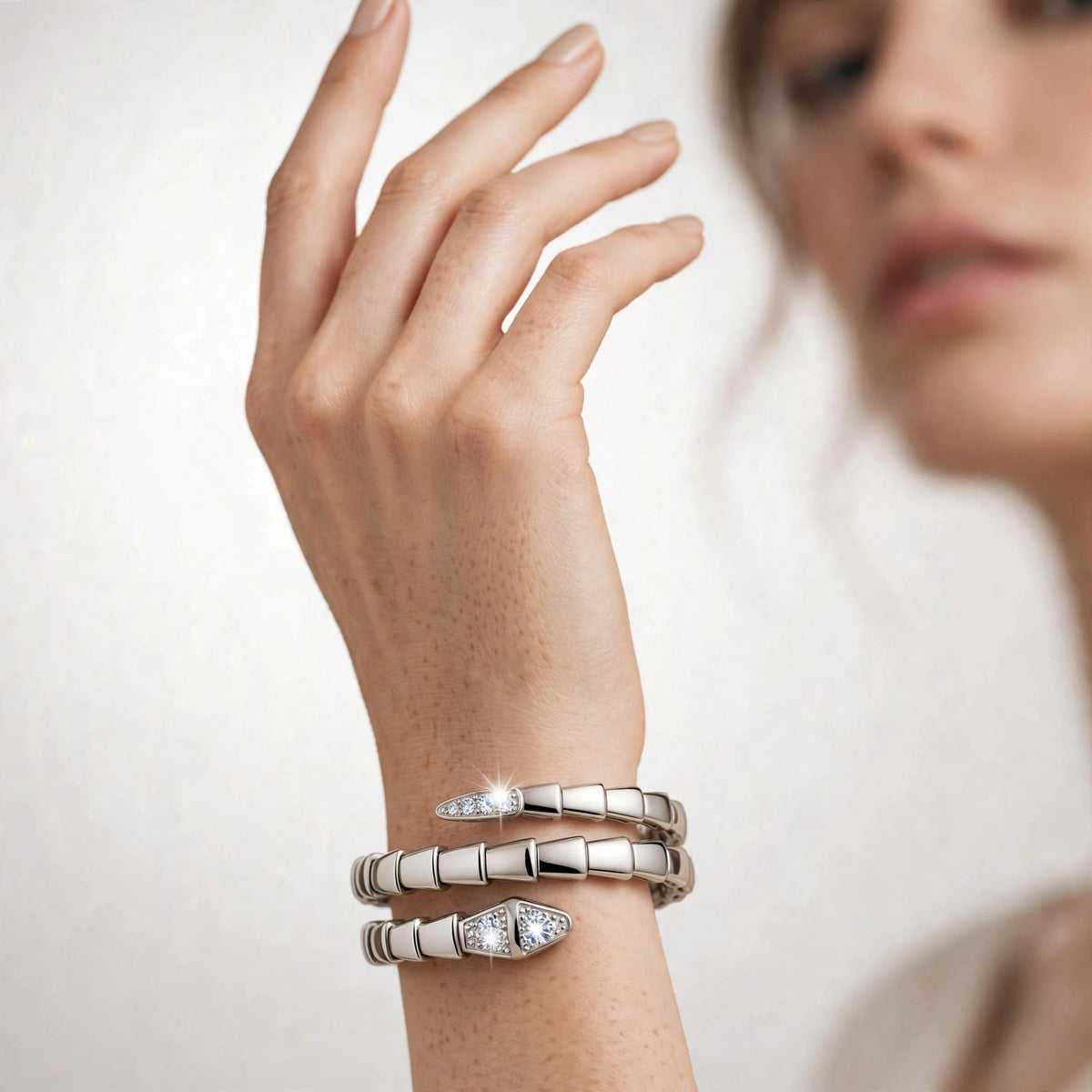 Silver Serpent Double Wrap Zircon Bracelet